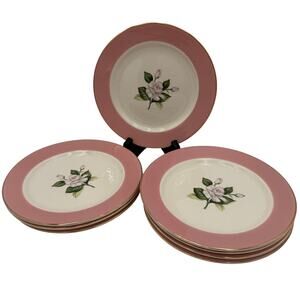 Set of 4 Vintage Glenwood Salad Plates Homer Laughlin Pink Floral